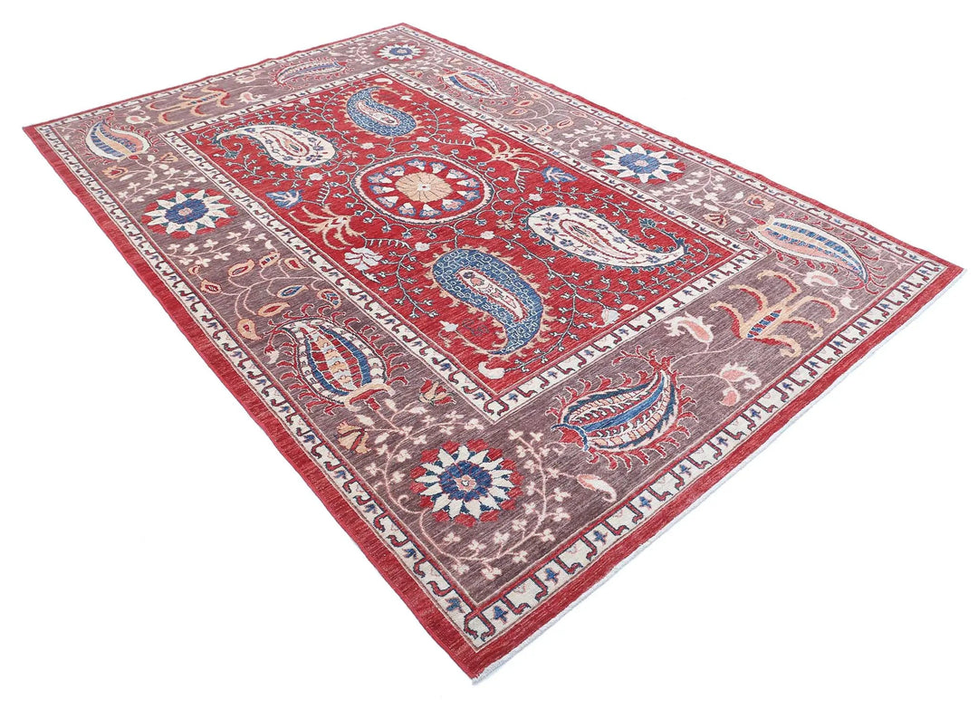 Afghan Ziegler Suzani Rug 6' 7" x 9' 9" Hand-Knotted | No. AT70769