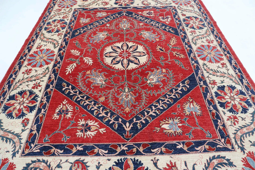 Afghan Ziegler Suzani Rug 7' 6" x 10' 0" Hand-Knotted | No. AT66933