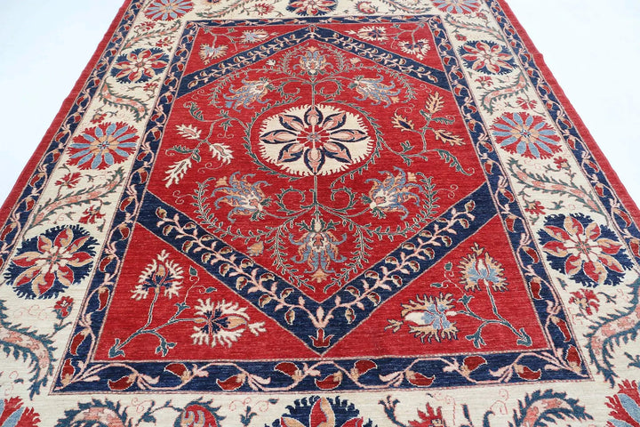Afghan Ziegler Suzani Rug 7' 6" x 10' 0" Hand-Knotted | No. AT66933