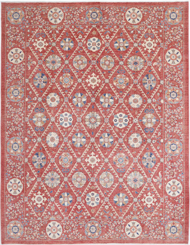 Hand Knotted Ziegler Suzani Wool Rug 9' 0" x 11' 6" - No. AT43290