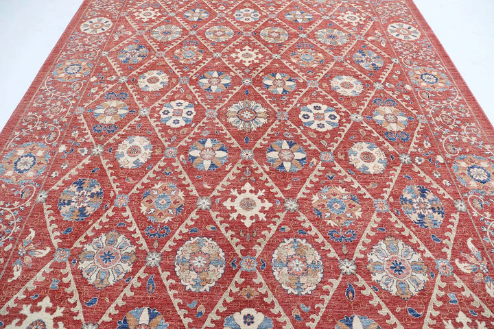 Afghan Ziegler Suzani Rug 9' 0" x 11' 6" Hand-Knotted | No. AT43290