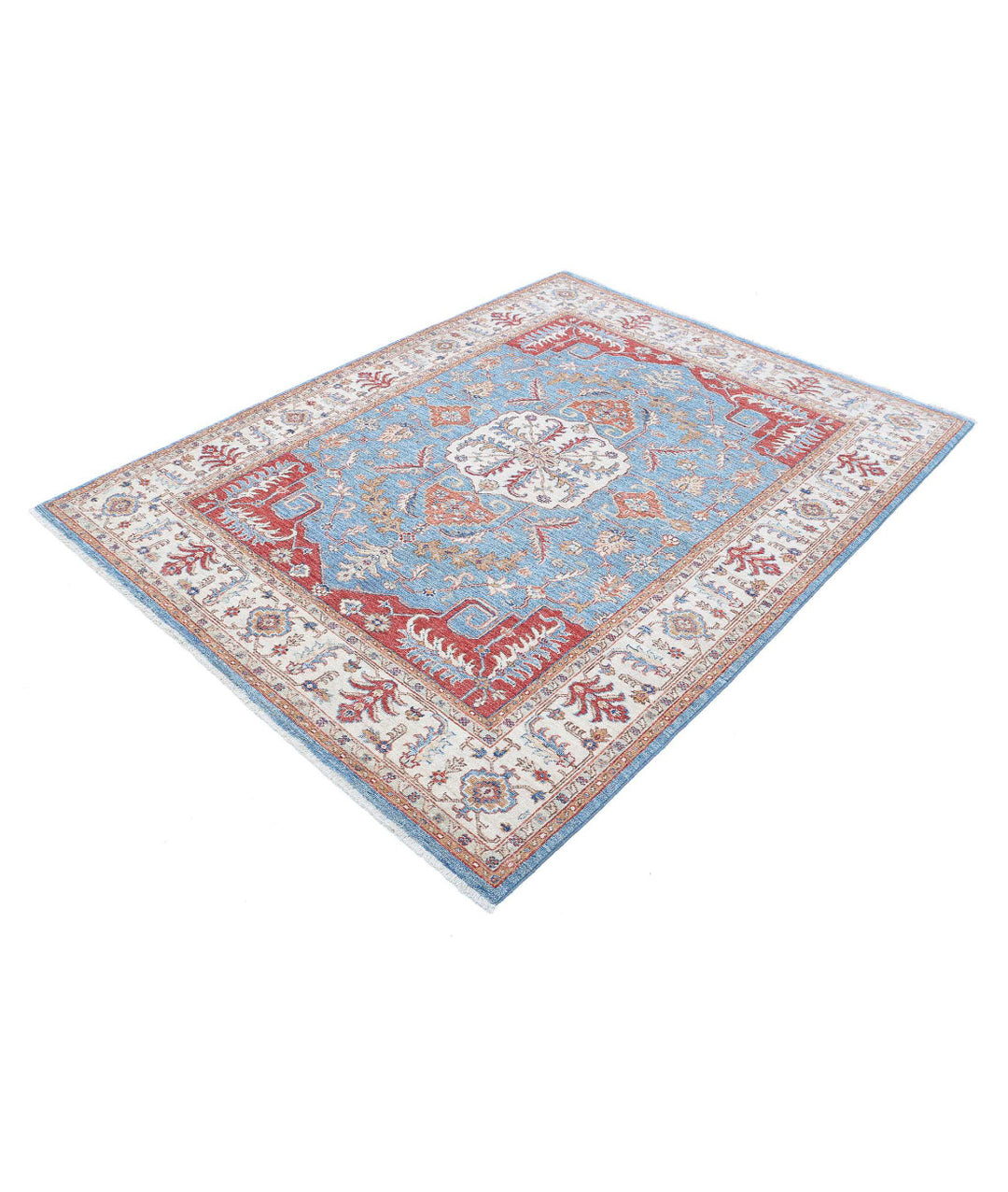 Afghan Heriz Rug 5' 2" x 6' 9" Hand-Knotted | No. AT60878