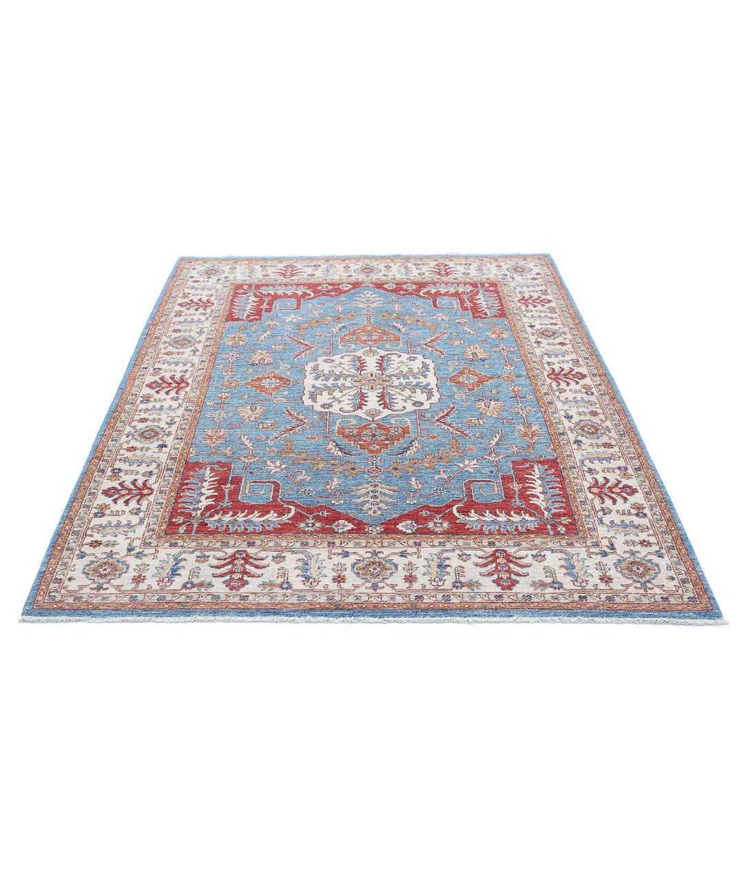 Afghan Heriz Rug 5' 2" x 6' 9" Hand-Knotted | No. AT60878