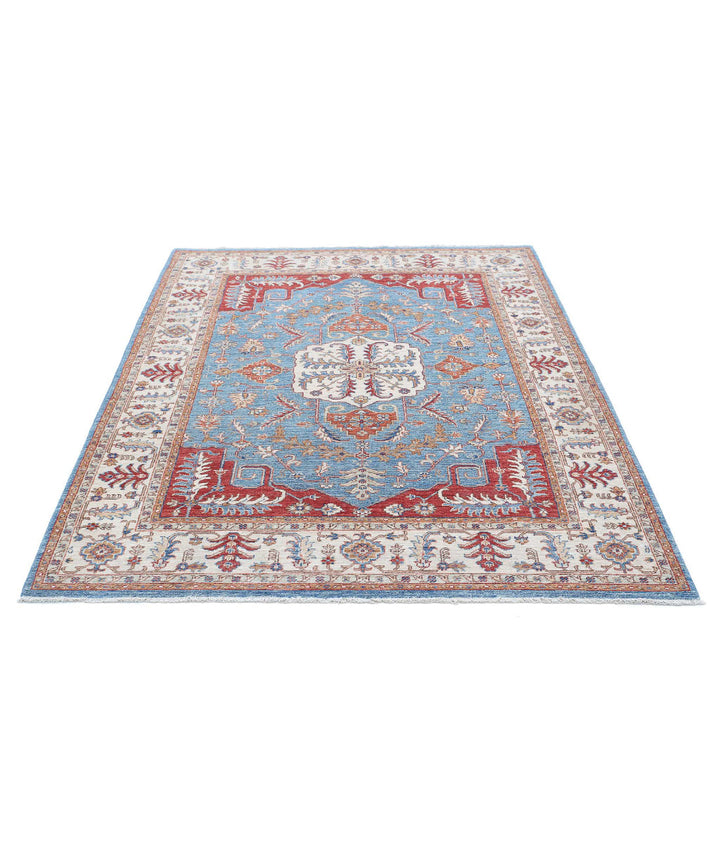 Afghan Heriz Rug 5' 2" x 6' 9" Hand-Knotted | No. AT60878
