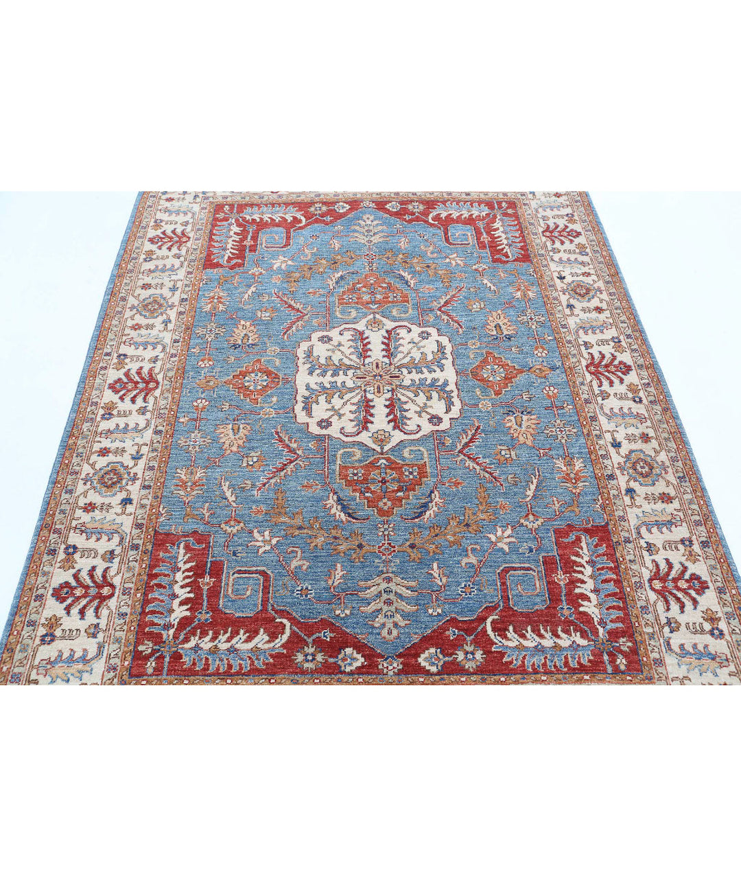 Afghan Heriz Rug 5' 2" x 6' 9" Hand-Knotted | No. AT60878
