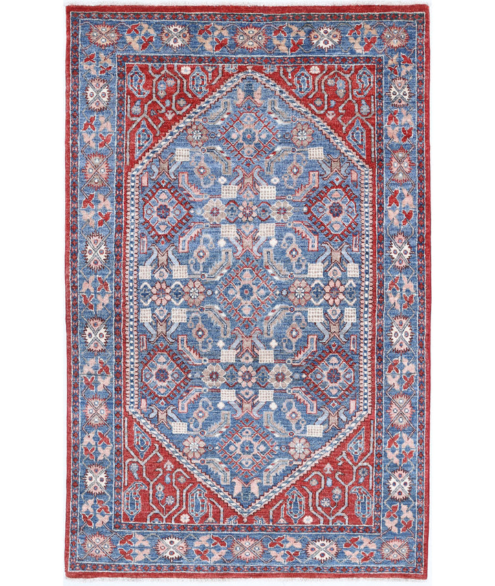 Hand Knotted Heriz Wool Rug 3' 8" x 6' 2" - No. AT65436