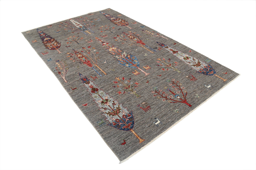 Grey Afghan Bakshaish Sultani Rug 5'8" x 9'0" Hand-Knotted | No. AT31252