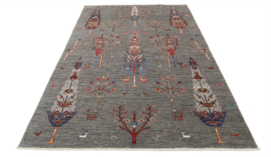 Grey Afghan Bakshaish Sultani Rug 5'8" x 9'0" Hand-Knotted | No. AT31252