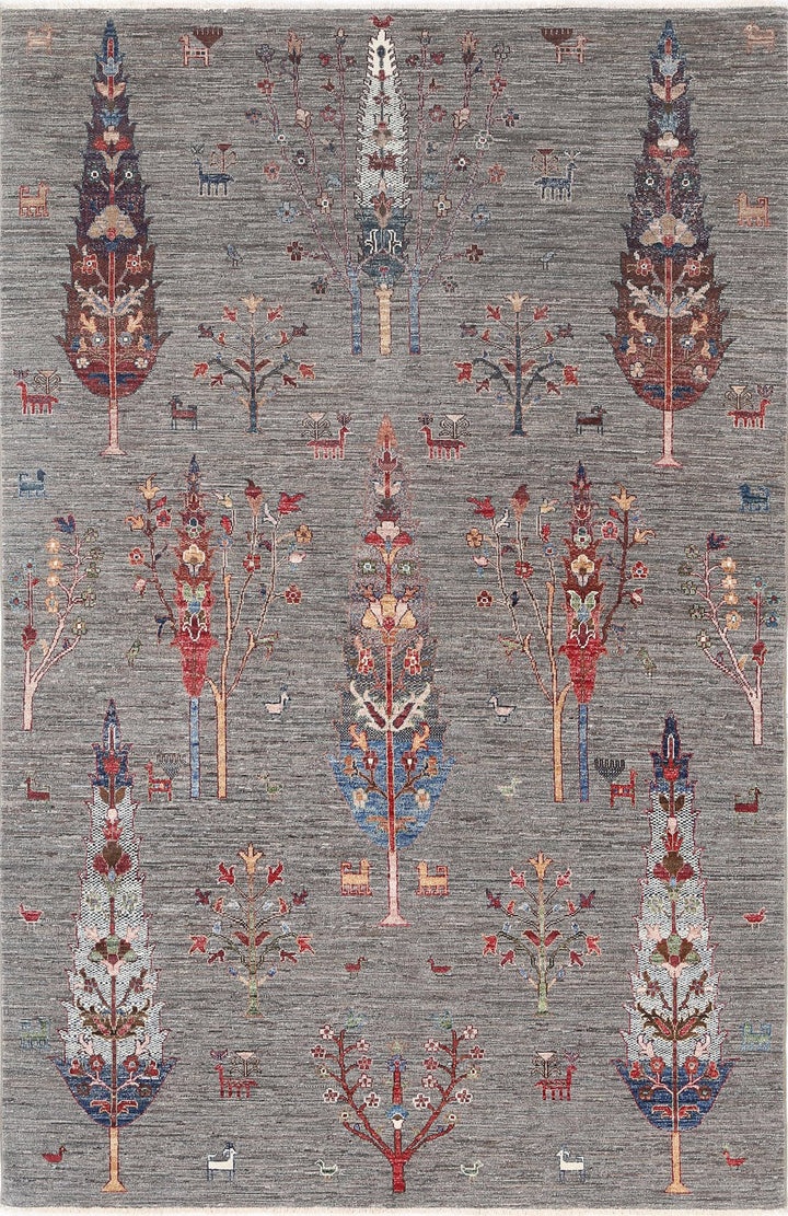 Grey Afghan Bakshaish Sultani Rug 5'8" x 9'0" Hand-Knotted | No. AT31252