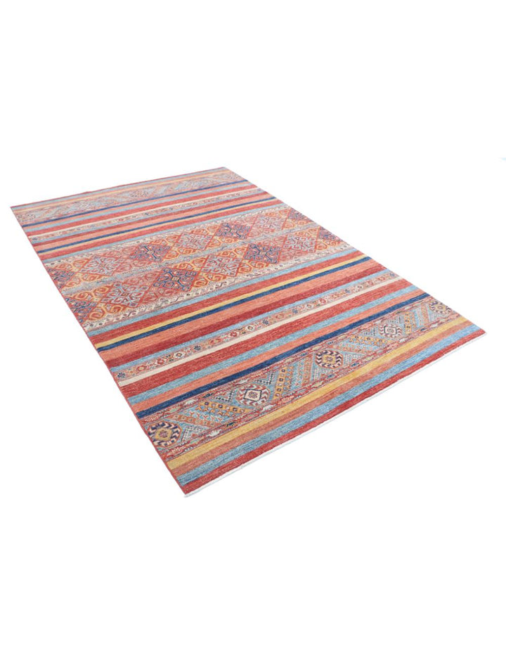 Red Afghan Khurjeen Rug 5' 7" x 8' 1" Hand-Knotted | No. AT37212