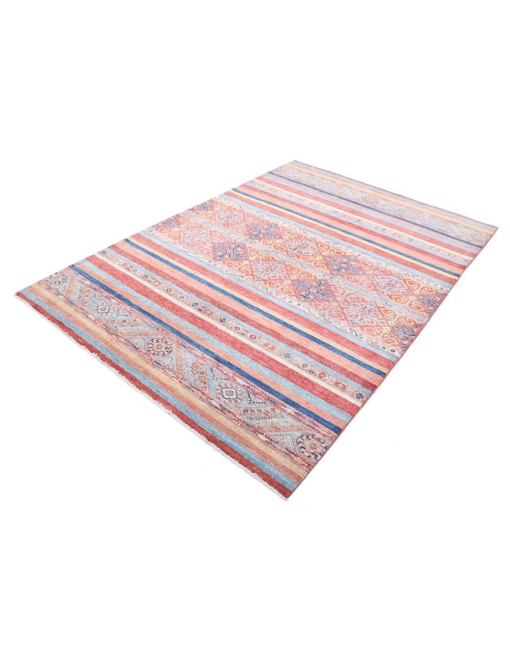 Red Afghan Khurjeen Rug 5' 7" x 8' 1" Hand-Knotted | No. AT37212