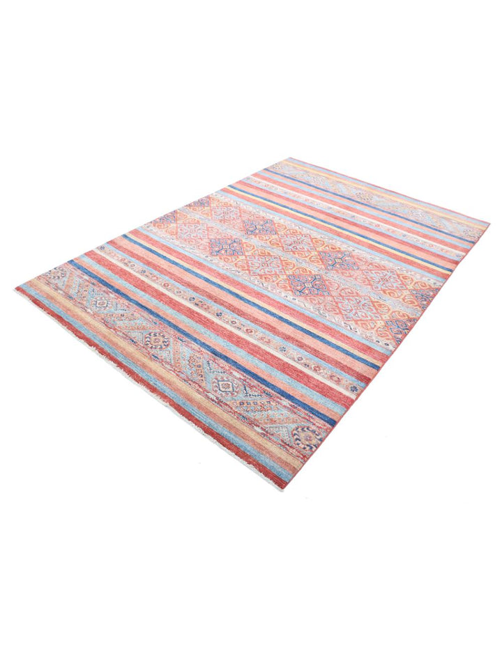 Red Afghan Khurjeen Rug 5' 7" x 8' 1" Hand-Knotted | No. AT37212