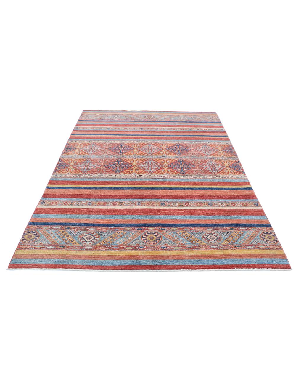 Red Afghan Khurjeen Rug 5' 7" x 8' 1" Hand-Knotted | No. AT37212