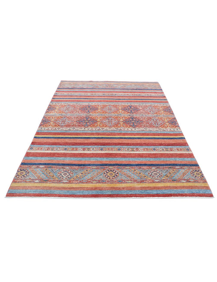 Red Afghan Khurjeen Rug 5' 7" x 8' 1" Hand-Knotted | No. AT37212