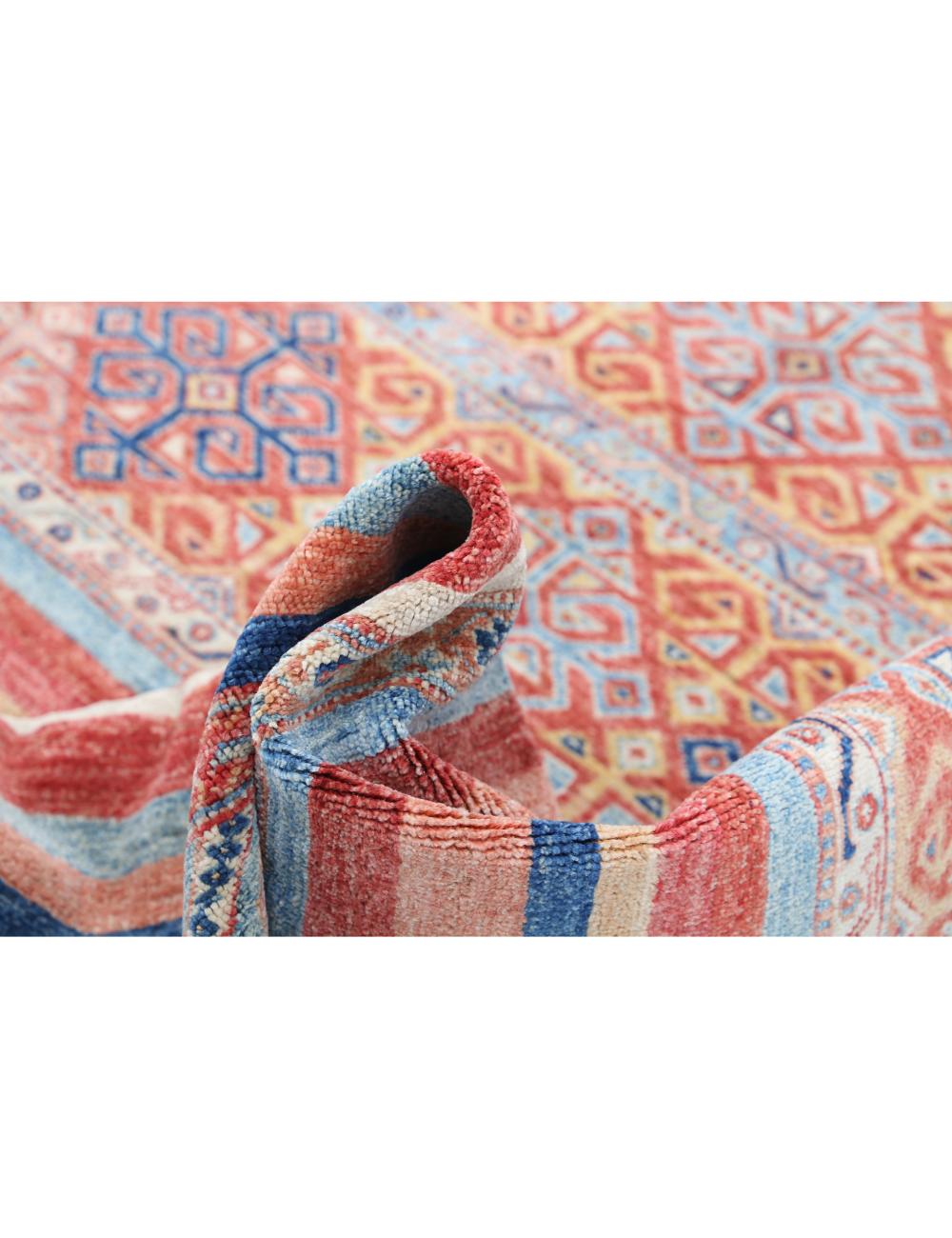 Red Afghan Khurjeen Rug 5' 7" x 8' 1" Hand-Knotted | No. AT37212