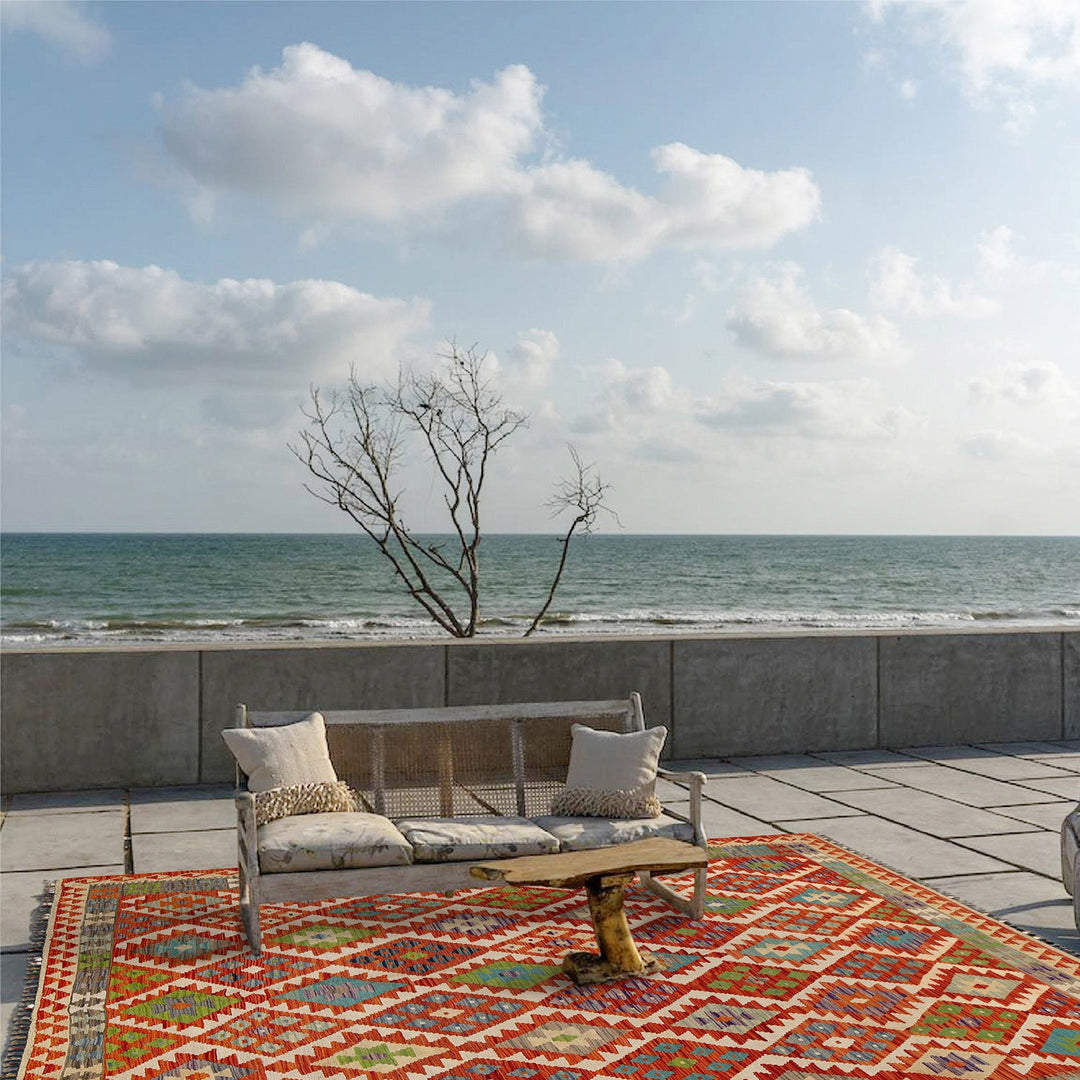 Hand Woven Wool Kelim 6' 9" x 10' 1" - No. AL64864