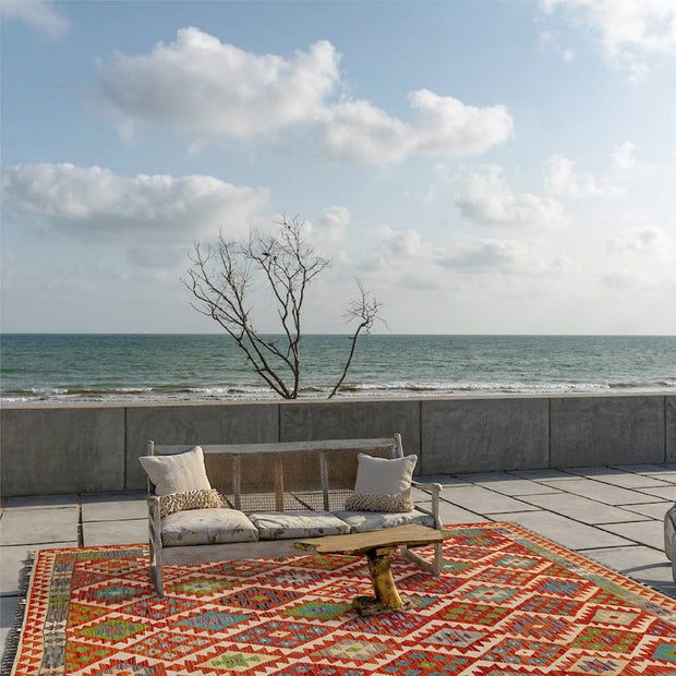 Hand Woven Wool Kelim 6' 9" x 10' 1" - No. AL64864