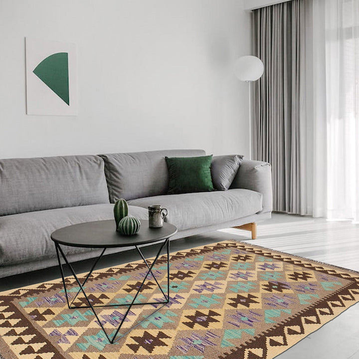 Handmade Turkish Design Wool Kilim 3' 4" x 4' 10" - No. AL59007