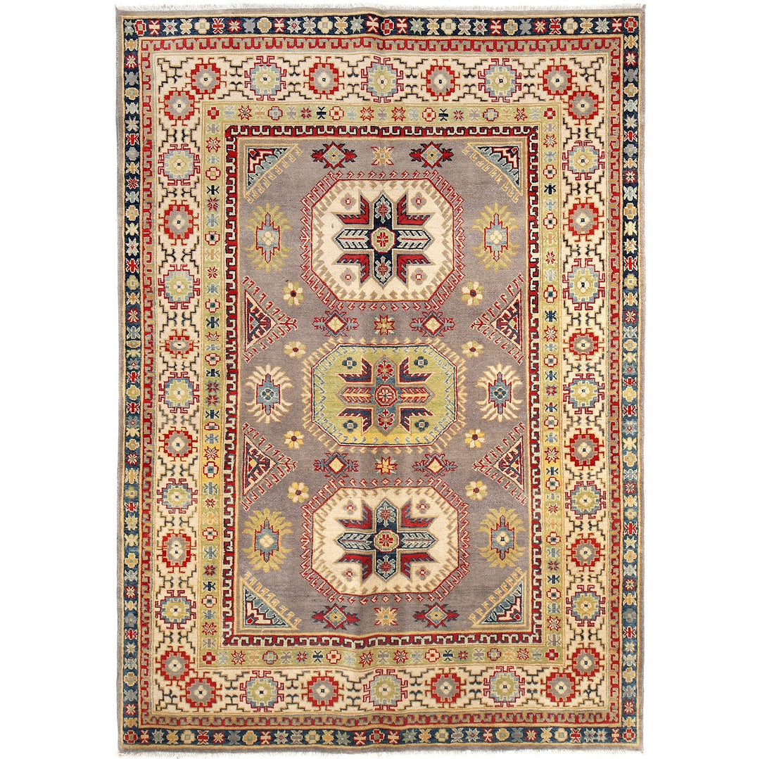 Gray Afghan Kazak Rug 5'7" x 8'0" Hand-Knotted