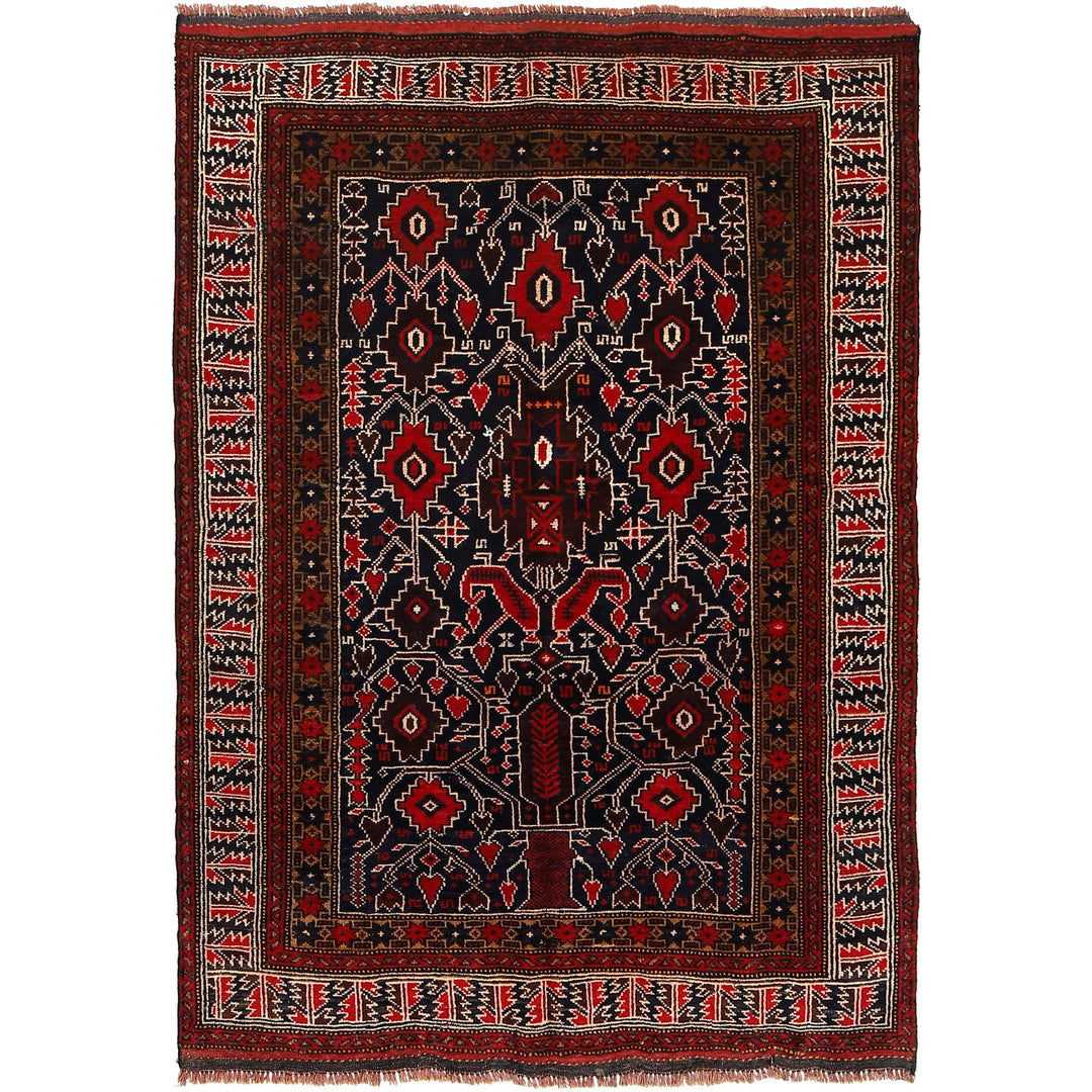Afghan Baluchi Rug 4' 0" x 5' 9" Hand-Knotted