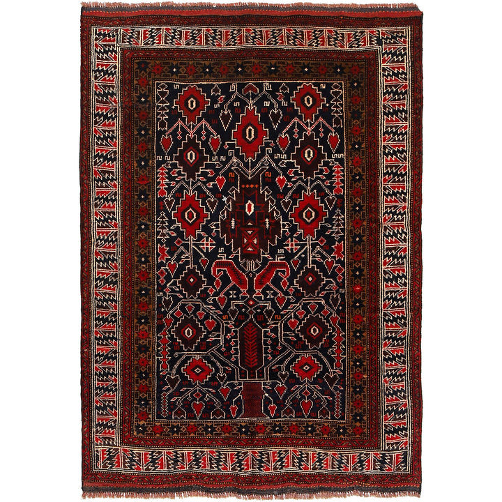 Afghan Baluchi Rug 4' 0" x 5' 9" Hand-Knotted