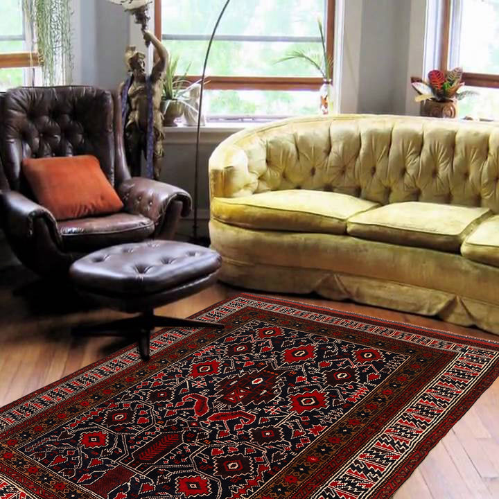 Afghan Baluchi Rug 4' 0" x 5' 9" Hand-Knotted texture