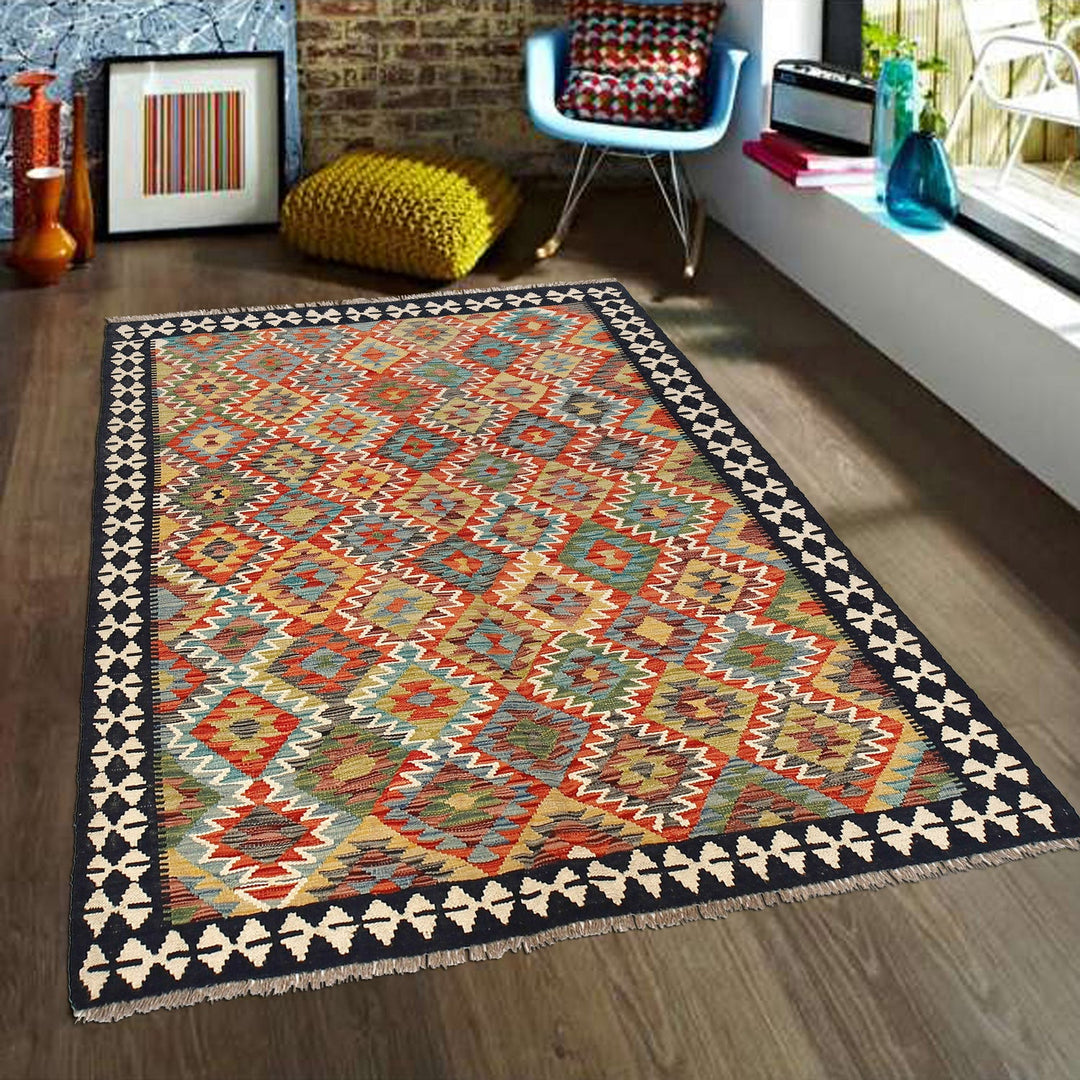 Handmade Turkish Design Wool Kilim 5' 0" x 6' 6" - No. AL50085