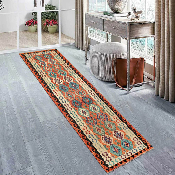 Hand Knotted Afghan Style Kilim Runner 2' 9" x 9' 9" - No. AL86587