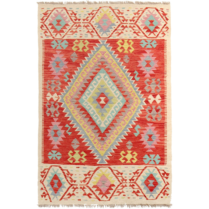 Afghan Vegetable Kilim Rug 3' 11" x 6' 4" Flat-Weave