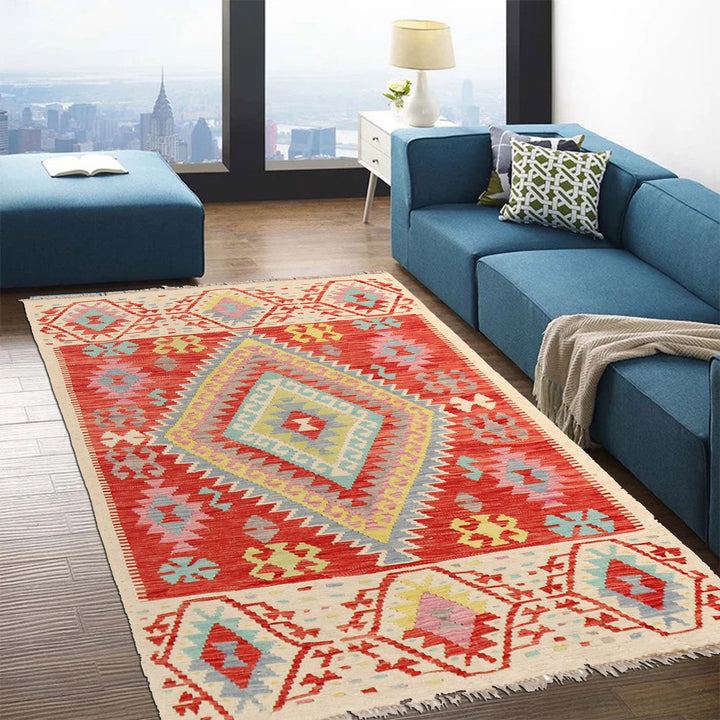 Afghan Vegetable Kilim Rug 3' 11" x 6' 4" Flat-Weave detail