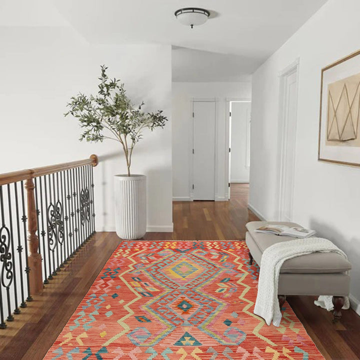 Handmade Afghan Vegetable Kilim 4' 0" x 6' 2" - No. AL50997