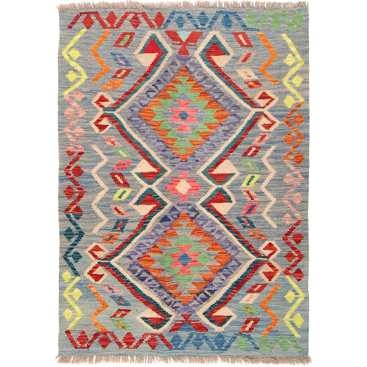 Colorful Flat-Weave Wool Kilim 3' 4" x 4' 8" - No. AL84441