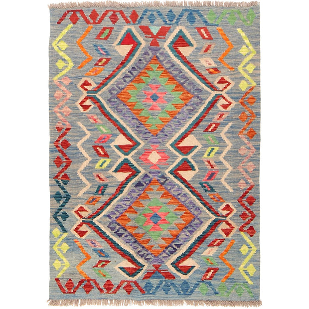 Colorful Flat-Weave Wool Kilim 3' 4" x 4' 8" - No. AL84441