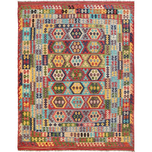 Colorful Flat-Weave Wool Kilim 8' 5" x 11' 2" - No. AL73201