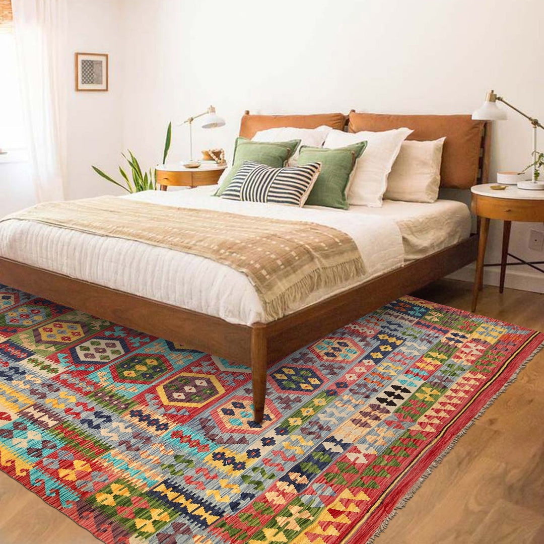 Colorful Flat-Weave Wool Kilim 8' 5" x 11' 2" - No. AL73201