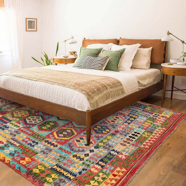 Colorful Flat-Weave Wool Kilim 8' 5" x 11' 2" - No. AL73201