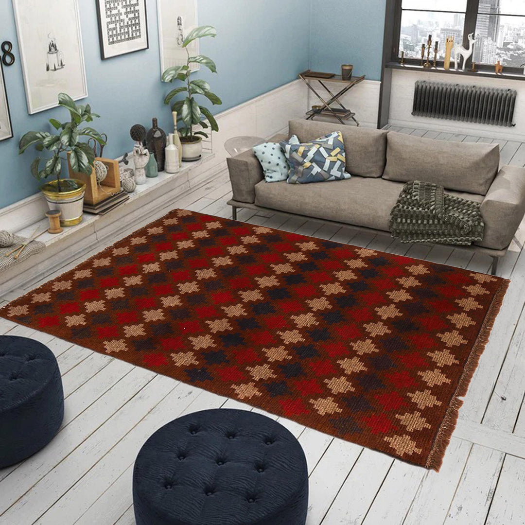 Brown Afghan Baluchi Rug 2' 9" x 4' 9" Hand-Knotted detail