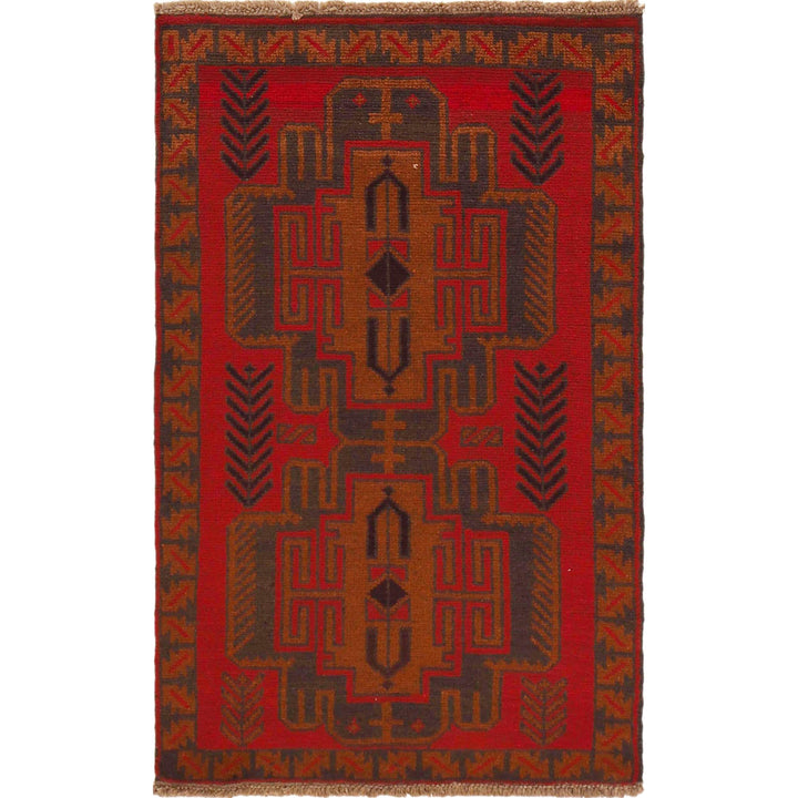 Red Afghan Baluchi Rug 2' 8" x 4' 6" Hand-Knotted