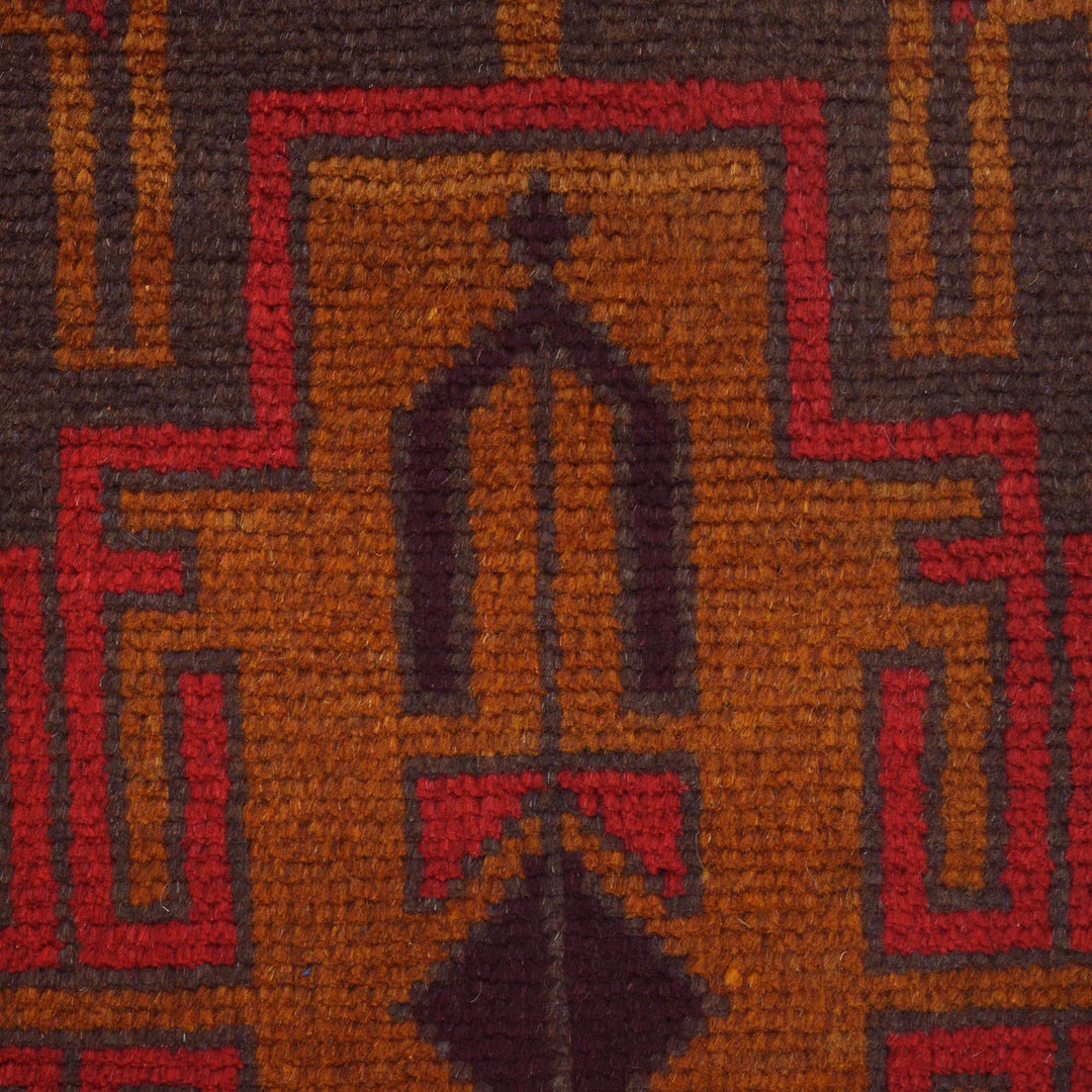 Red Afghan Baluchi Rug 2' 8" x 4' 6" Hand-Knotted close-up