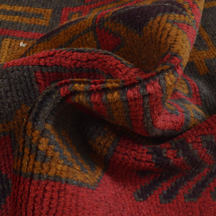 Red Afghan Baluchi Rug 2' 8" x 4' 6" Hand-Knotted field