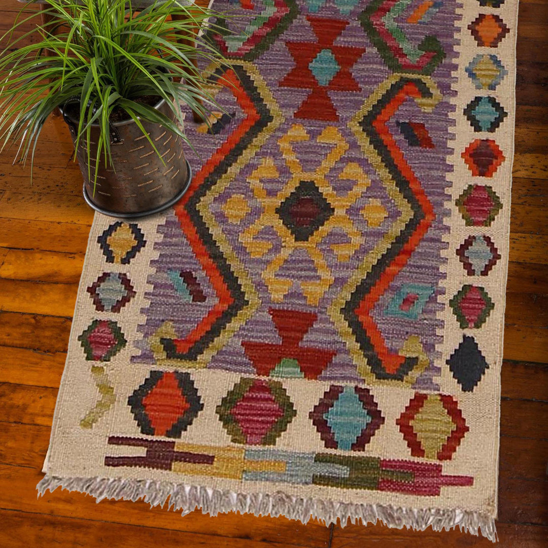 Multi Color ful Flat-Weave Wool Kilim Runner 1' 9" x 6' 6" - No. AL74603