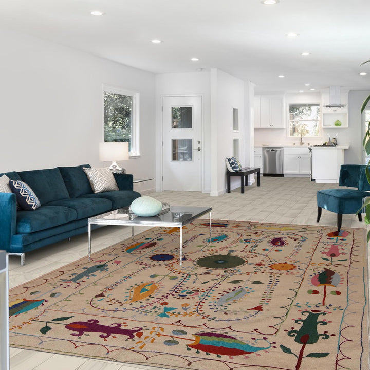 Beige Afghan Kilim Rug 5' 5" x 7' 10" Flat-Weave | No. AL96443