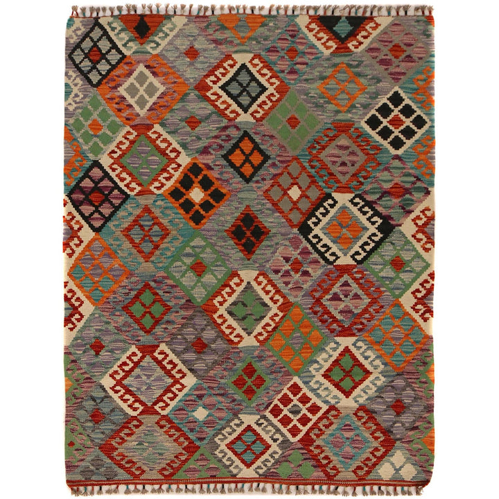 Hand Knotted Afghan Style Kilim 4' 4" x 5' 9" - No. AL88885