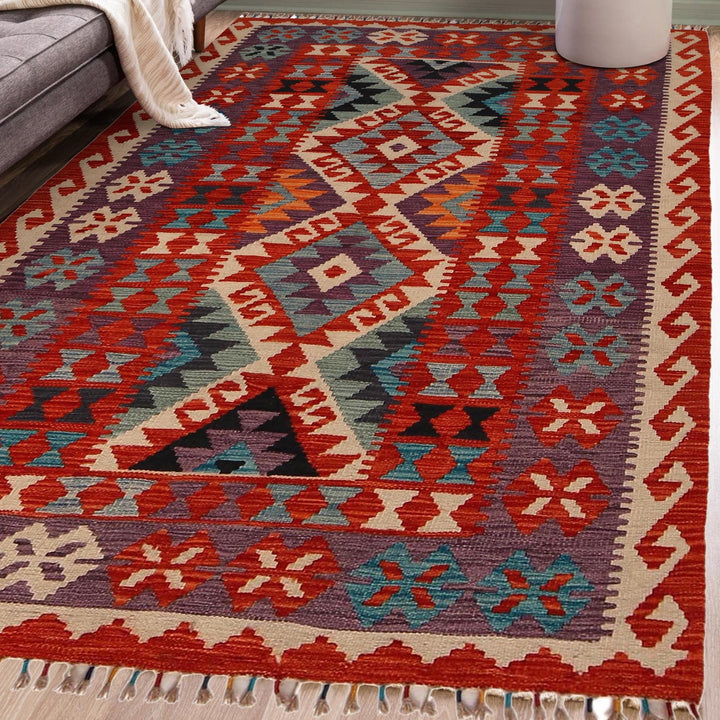 Hand Knotted Afghan Style Kilim 4' 0" x 6' 1" - No. AL24879