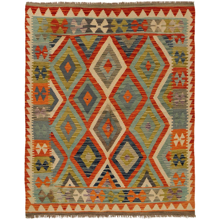 Colorful Flat-Weave Wool Kilim 4' 11" x 6' 6" - No. AL90802