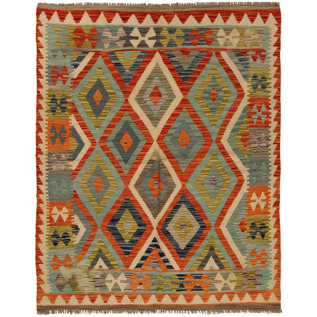 Colorful Flat-Weave Wool Kilim 4' 11" x 6' 6" - No. AL90802