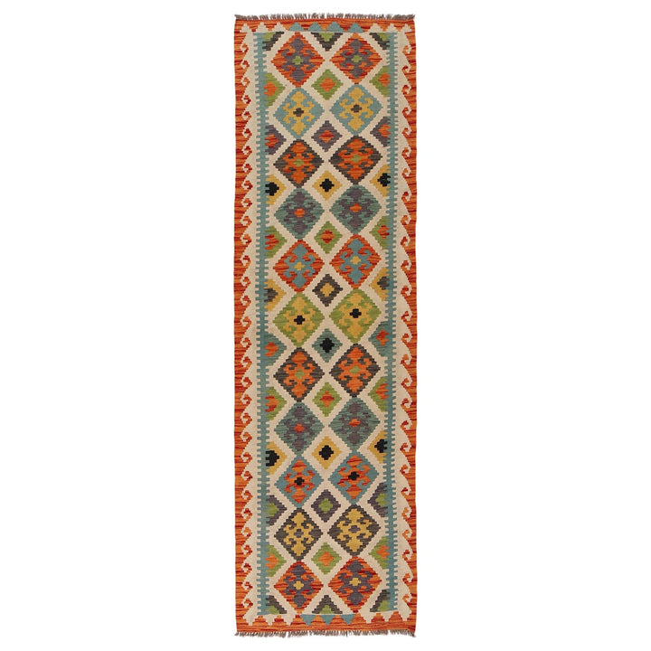 Hand Knotted Afghan Style Kilim Runner 2' 8" x 9' 7" - No. AL69574