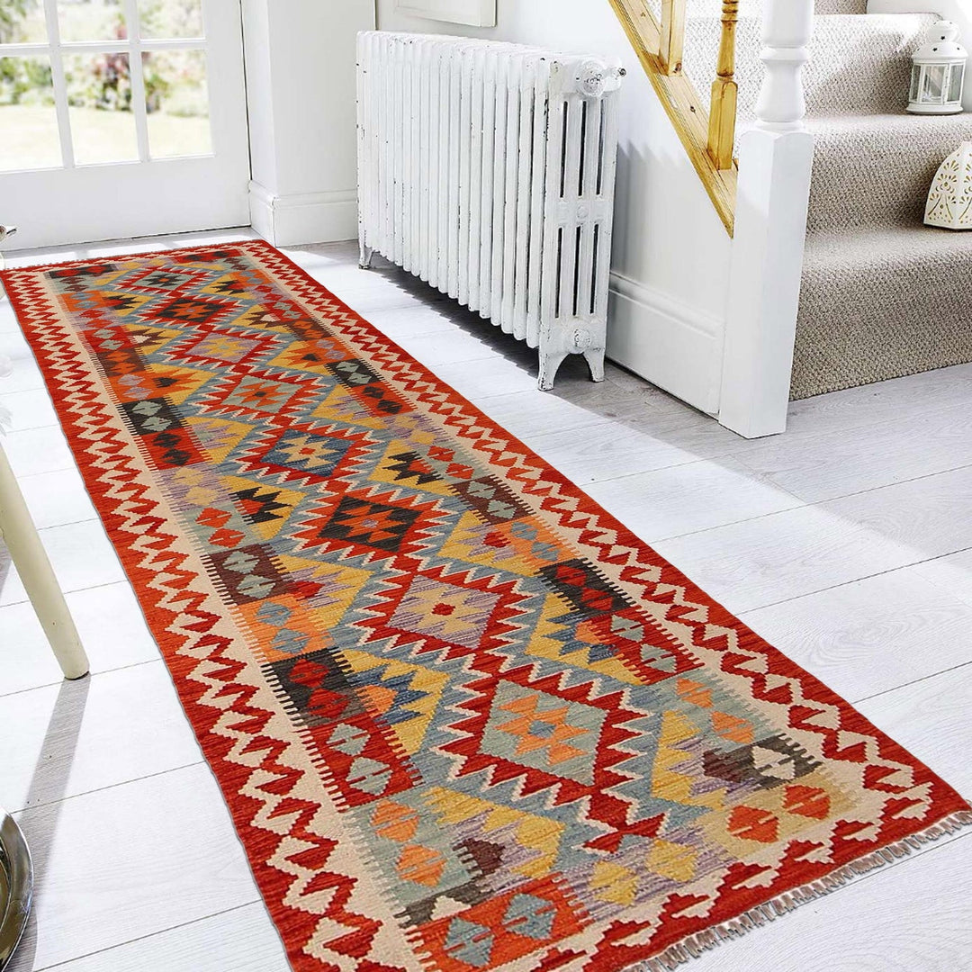 Hand Knotted Afghan Style Kilim Runner 2' 6" x 9' 5" - No. AL30315