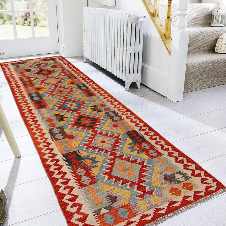 Hand Knotted Afghan Style Kilim Runner 2' 6" x 9' 5" - No. AL30315