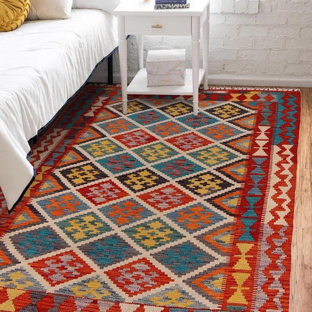 Hand Woven Wool Kelim 4' 2" x 5' 10" - No. AL79676